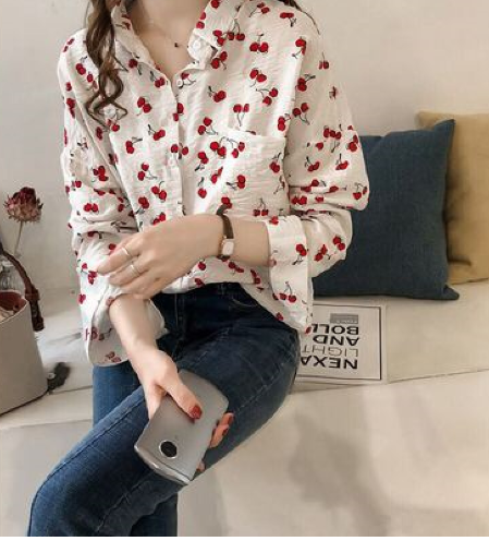 R&BMode Damenbluse Mit Kirschenprint