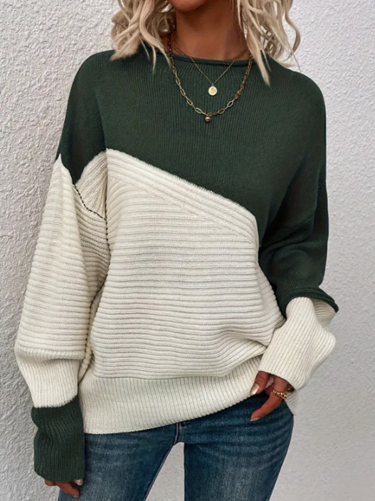 R&B | Pullover - Damen Herbst Zweifarbiger Strickpullover