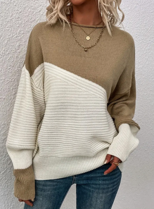 R&B | Pullover - Damen Herbst Zweifarbiger Strickpullover