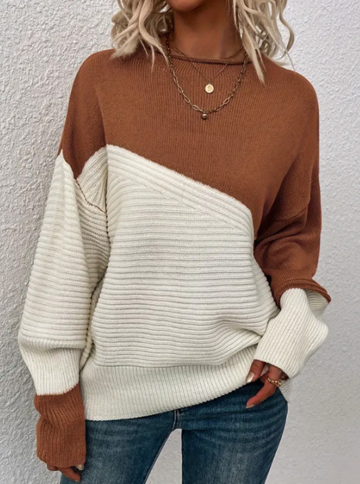 R&B | Pullover - Damen Herbst Zweifarbiger Strickpullover