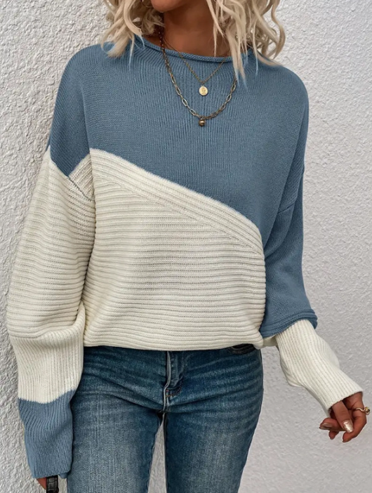 R&B | Pullover - Damen Herbst Zweifarbiger Strickpullover