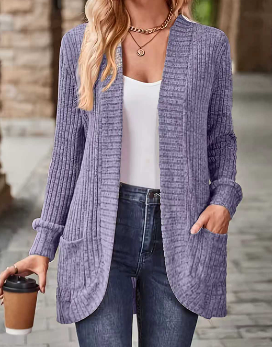 R&B | Cardigan - Damen Herbst Freizeit Fleece Strickjacke
