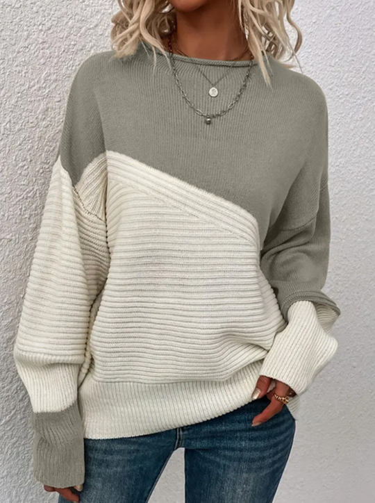 R&B | Pullover - Damen Herbst Zweifarbiger Strickpullover