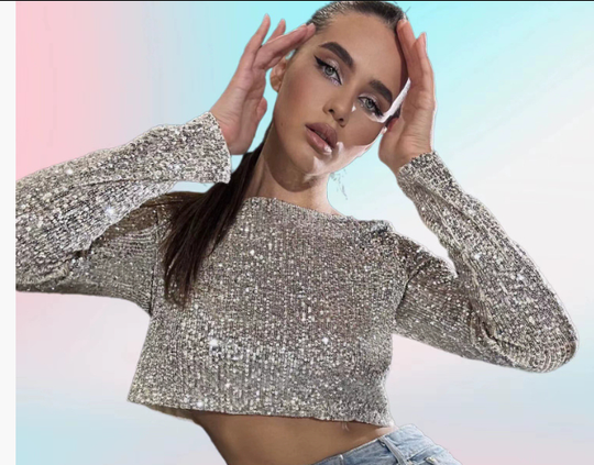R&B | Elegantes Pailletten-Cropped-Top