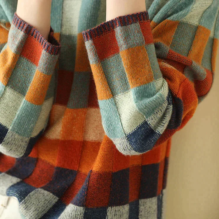R&B | Hoher Kragen Schachbrettpullover