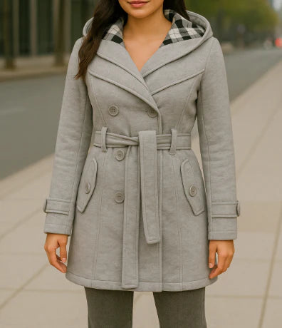 R&B | Damen Kapuzen Doppelreihiger Mantel Gürtel