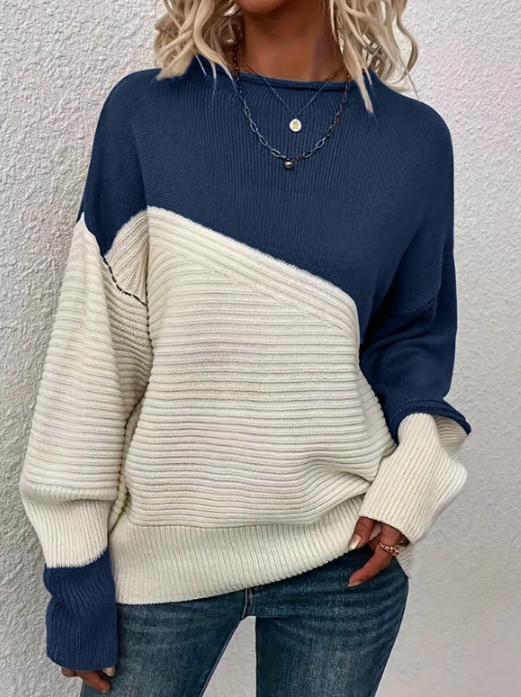R&B | Pullover - Damen Herbst Zweifarbiger Strickpullover