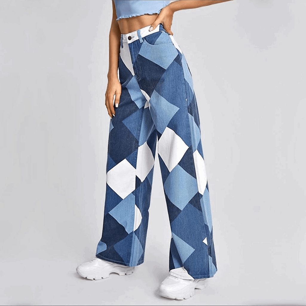 R&B | Damen Baggy Jeans Mit Reißverschluss Weite blaue Hosen