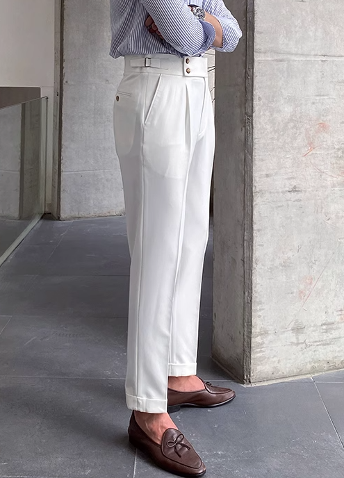 R&B - Klassische Faltenhose mit Gürtelschlaufen