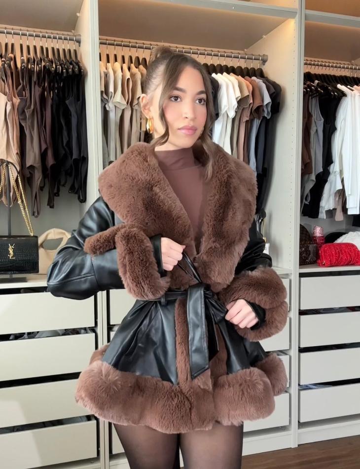 R&B | Damen Winterjacke mit Kunstfell und Gürtel