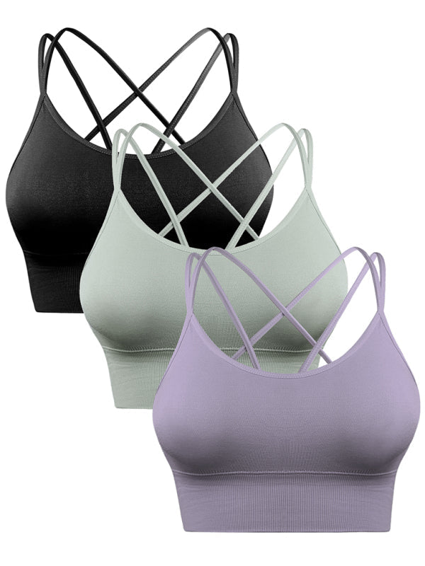 R&B | 3Er Pack Damen Sport Bh Gepolstert Crisscross Yoga Bh Nahtlos Mittel Impact Fitness Activewear