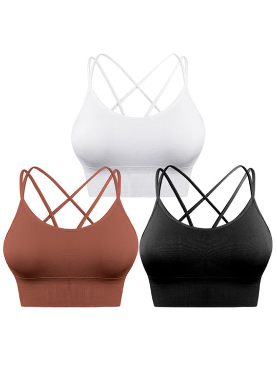 R&B | 3Er Pack Damen Sport Bh Gepolstert Crisscross Yoga Bh Nahtlos Mittel Impact Fitness Activewear