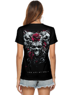 R&B| Skeleton Hand Print V-Ausschnitt Damen T-Shirt