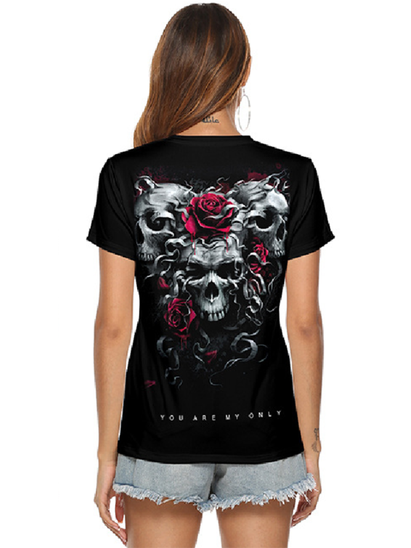 R&B| Skeleton Hand Print V-Ausschnitt Damen T-Shirt