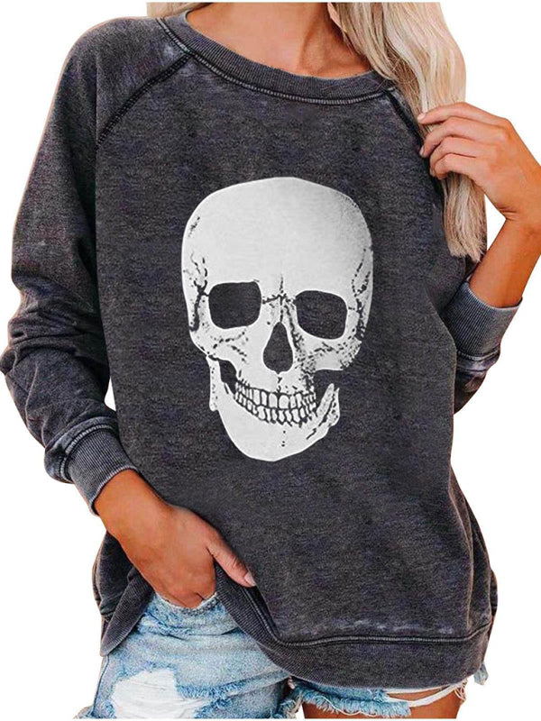 R&B| Damen Raglanärmel Lose Halloween-Themen Druckoberteil