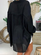 R&B | Baumwoll-Leinen-Shirt Plus Size Damen Knopf Locker Langarm Freizeitshirt Damen Oberteile