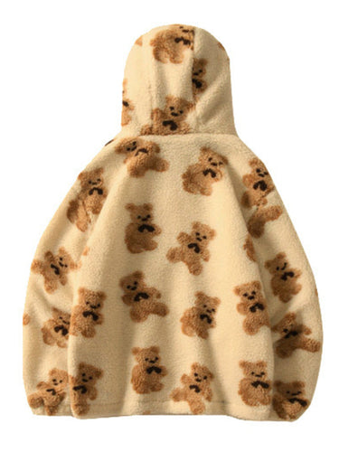 R&B | Teddy-Muster lockeres Teddyfell Kapuzensweatshirt