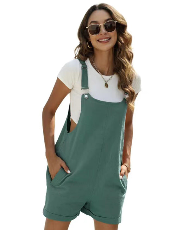 R&B | Damen Verstellbare Lässige Lockere Overall-Shorts aus Baumwolle