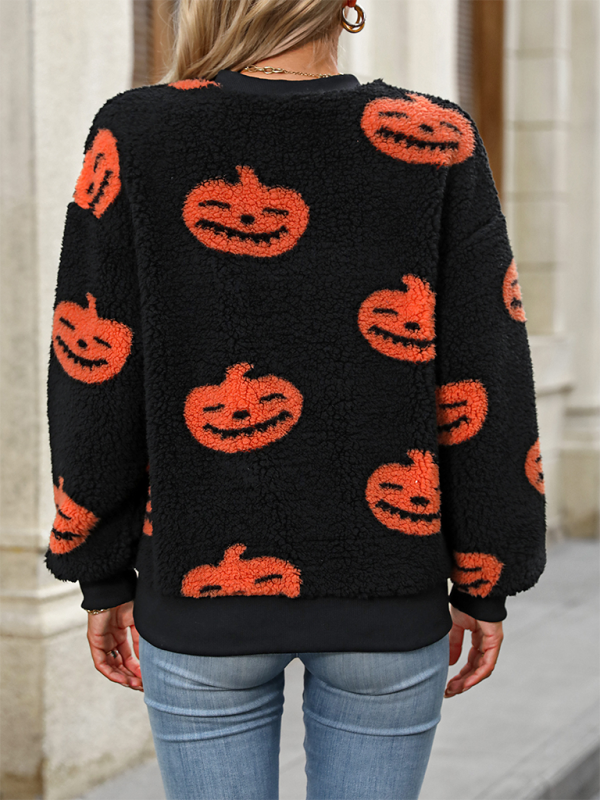 R&B| Modisch Locker Halloween Druck Plüsch Locker Pullover Sweatshirt