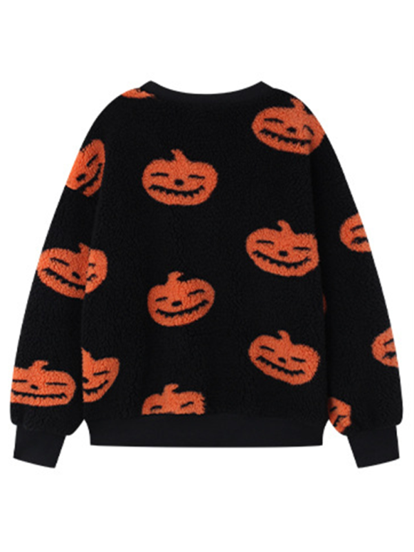 R&B| Modisch Locker Halloween Druck Plüsch Locker Pullover Sweatshirt