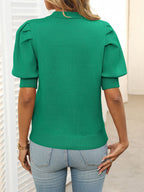 R&B | Lässig Einfach Rundhals Puffärmel Pullover Einfarbig Kurzarm