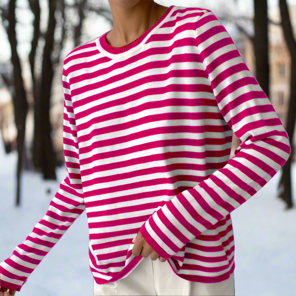R&B | Langarm-T-Shirt Gestreift Rundhals Relaxed Fit Atmungsaktive Baumwolle