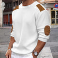 R&B | Weißer Strickpullover mit Braunen Wildleder Akzenten