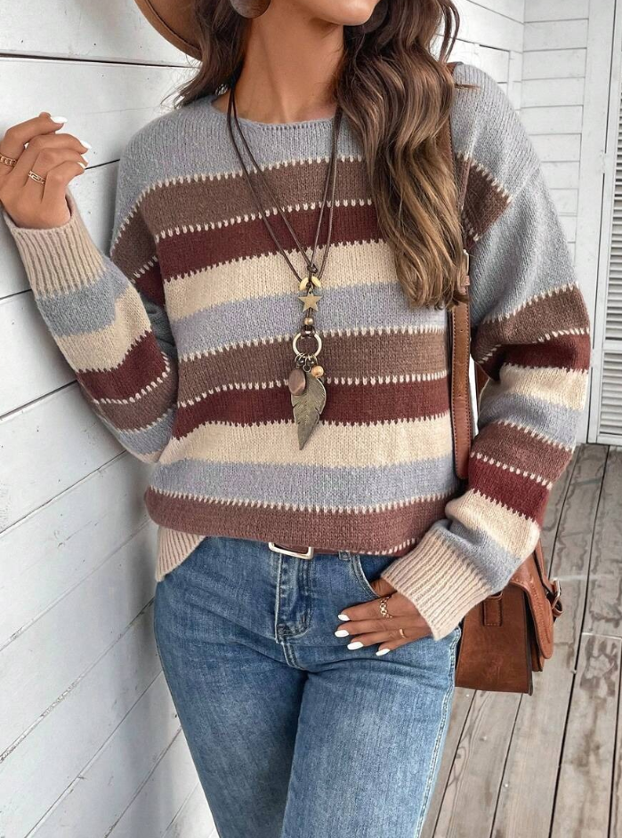 R&B | Pullover - Damen Herbst gestreifter Strickpullover