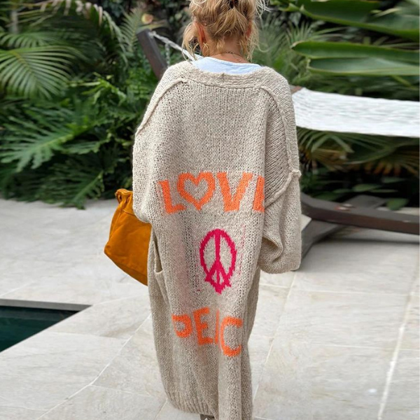 R&B | Oversize Strickjacke Mit Love & Peace Motiv