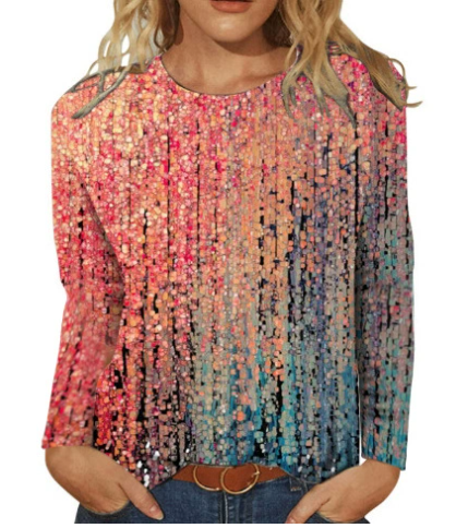 Damen elegantes Langarmshirt mit grafischem Farbverlauf und Knopfdetails