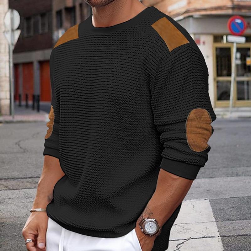 R&B | Weißer Strickpullover mit Braunen Wildleder Akzenten