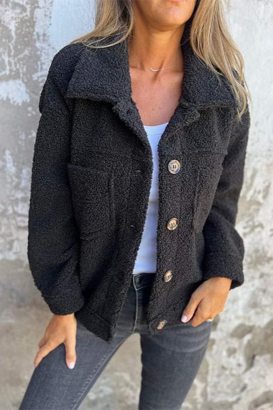 R&B | Trendige Teddyjacke mit Knöpfen Kunstpelz Warm und Stylisch