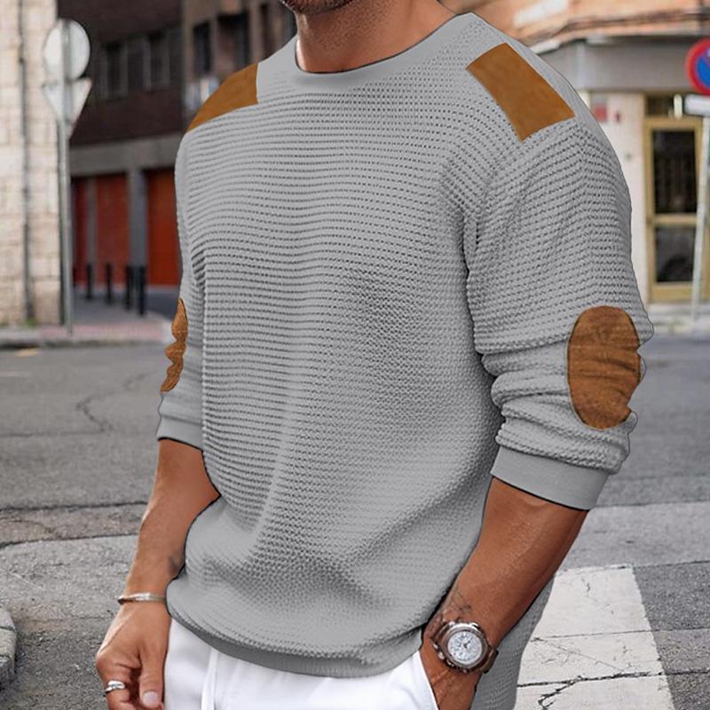 R&B | Weißer Strickpullover mit Braunen Wildleder Akzenten