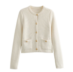 R&B | Cardigan - Damen Herbst Weiß Strickcardigan mit Metallknöpfen