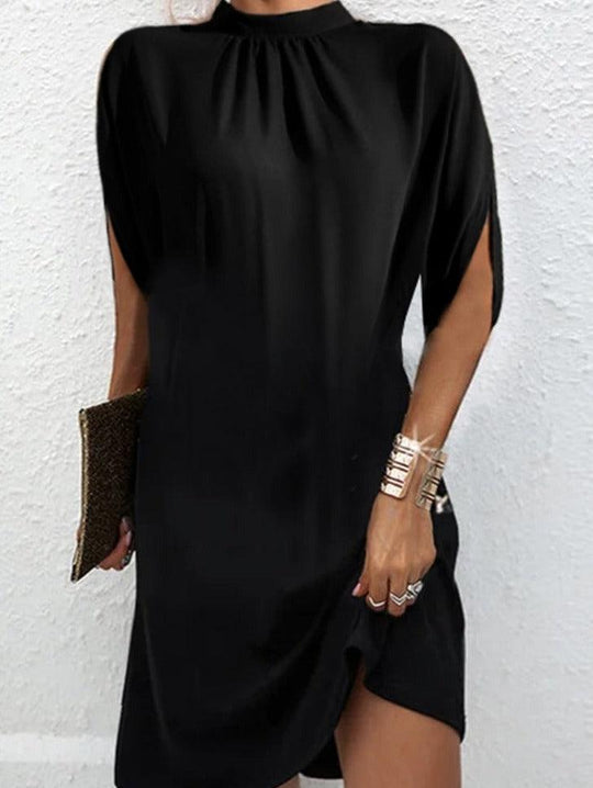 R&B Basic-Kleid mit Mock Neck und kurzen Schlitzärmeln