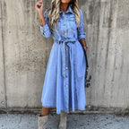 R&B | Damen Denim Cardigan Kleid mit Einreihigen Knöpfen