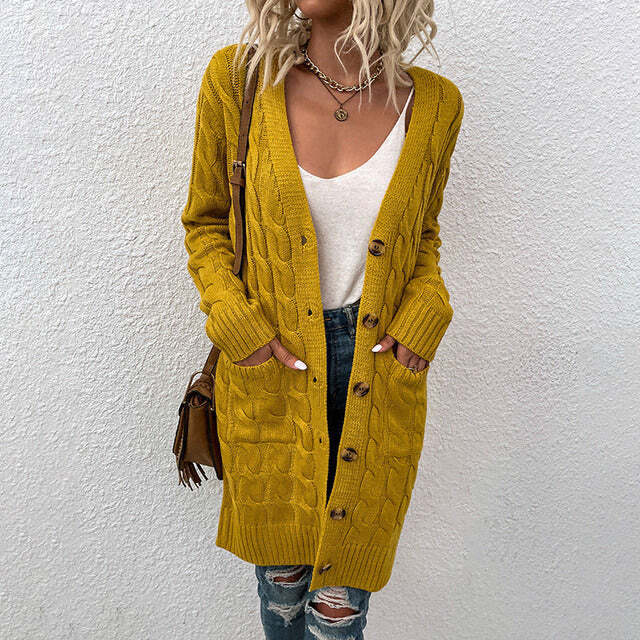 R&B | Gestrickte Lange Damenjacke Mit Knöpfen