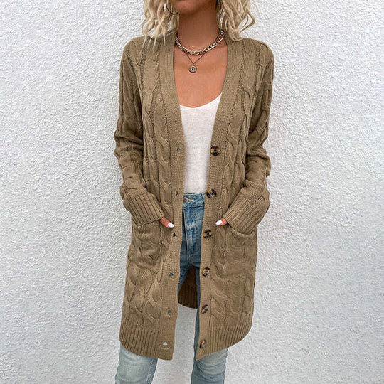 R&B | Gestrickte Lange Damenjacke Mit Knöpfen
