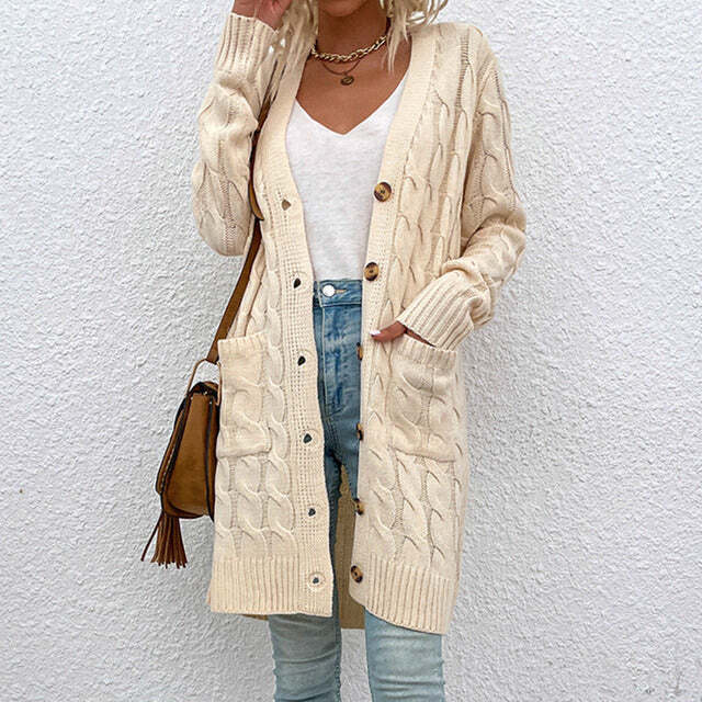 R&B | Gestrickte Lange Damenjacke Mit Knöpfen