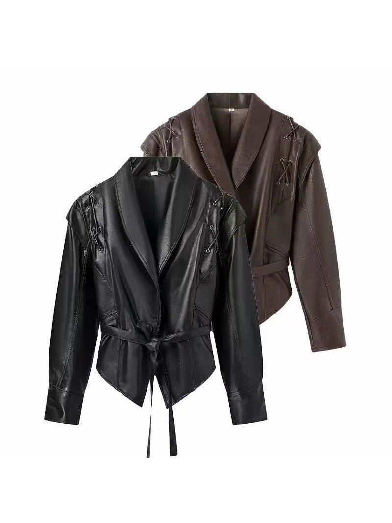 R&B | Leder Schnür Lapel Kragen Blazer Jacke