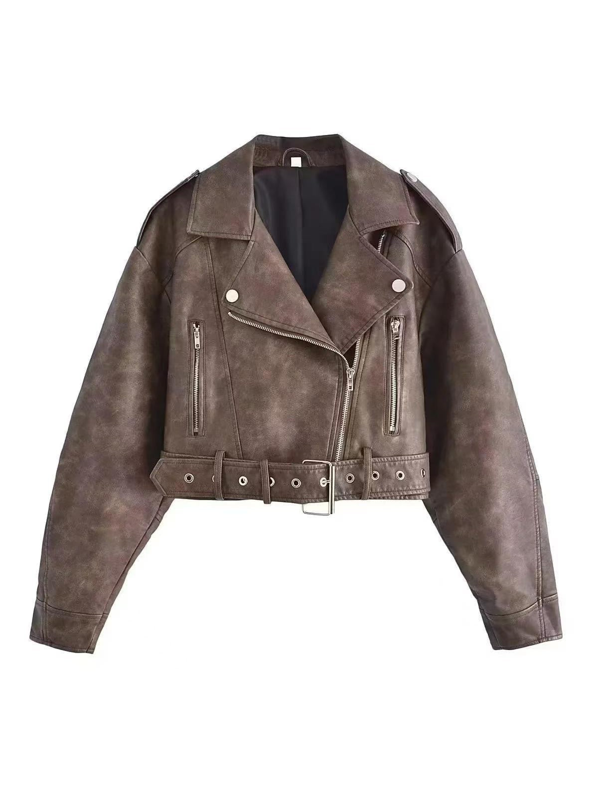 R&B | Leder Reverskragenjacke mit Gürtel