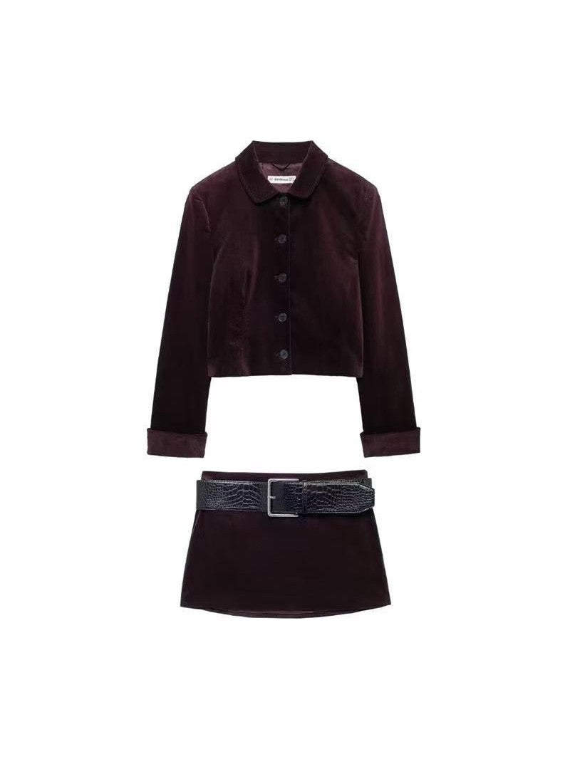 R&B | Jacke & kurzes Rock mit Gürtel Koordinationsset