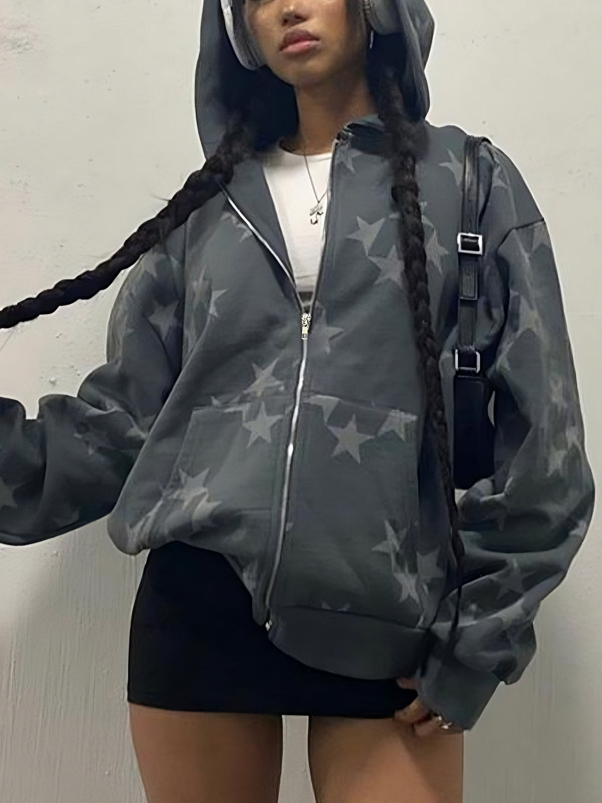 R&B | Graue Stern-Hoodie mit Reißverschluss