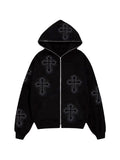 R&B | Hoodie mit Reißverschluss Und Strass-Kreuzmuster