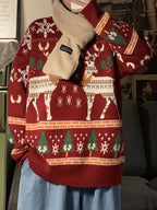 R&B | Oversized Weihnachts-Pullover mit Rundhalsausschnitt Und Hirschmuster