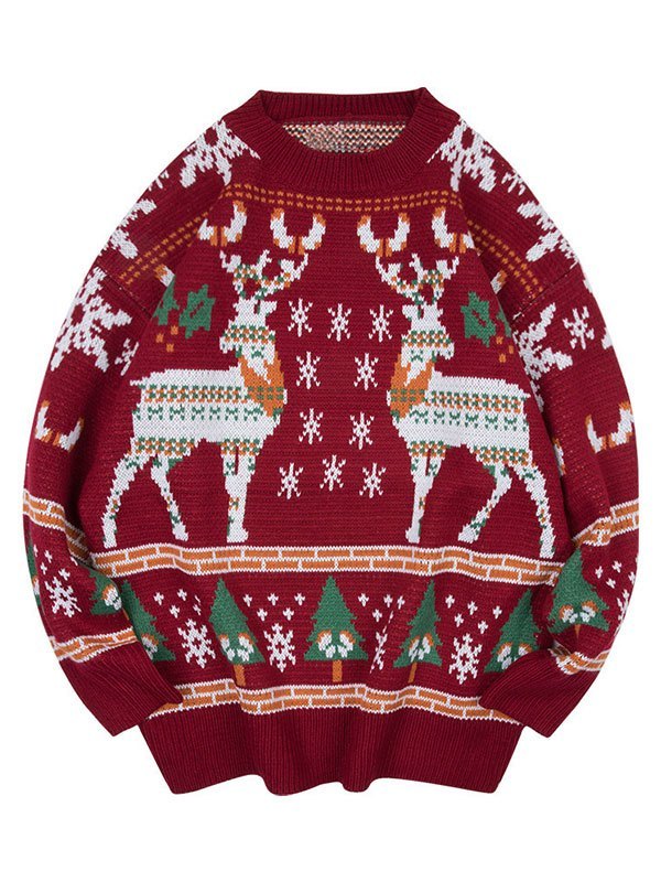 R&B | Oversized Weihnachts-Pullover mit Rundhalsausschnitt Und Hirschmuster