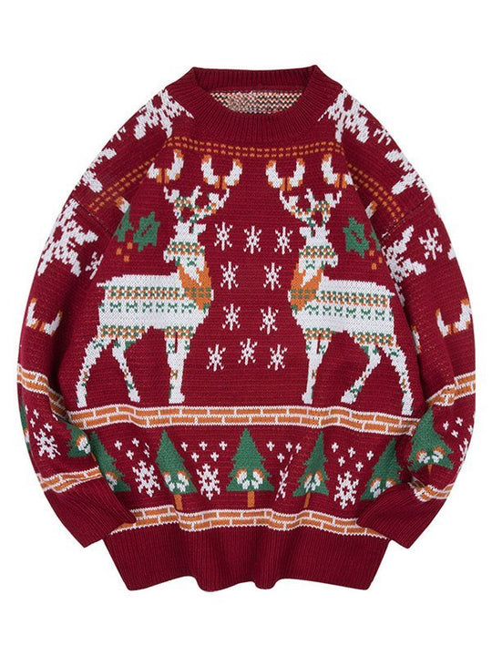 R&B | Oversized Weihnachts-Pullover mit Rundhalsausschnitt Und Hirschmuster