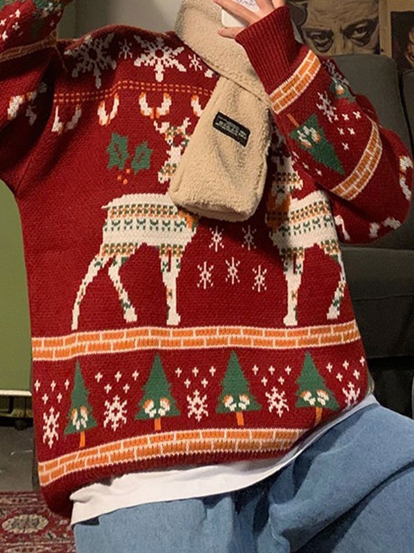 R&B | Oversized Weihnachts-Pullover mit Rundhalsausschnitt Und Hirschmuster