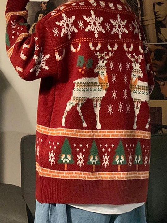 R&B | Oversized Weihnachts-Pullover mit Rundhalsausschnitt Und Hirschmuster
