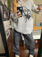 R&B | Punk Geripptes Strickpullover mit Bedruckter Spinne